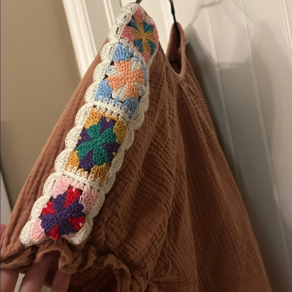 Crochet Brown and multicolored Women's Top Large - Picture 2 of 5